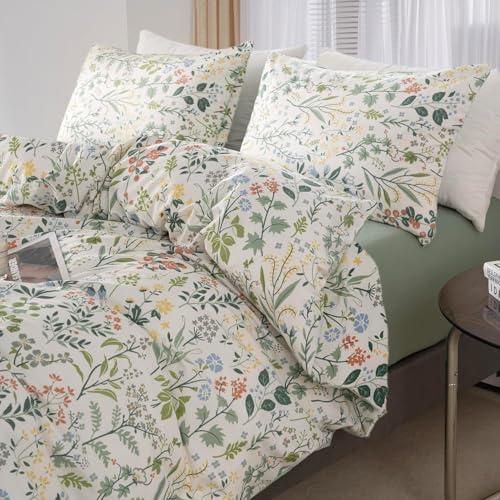 Vintage Botanical Floral Comforter Set Full Size Aesthetic Cute Flowers Comforter Fluffy Soft Boho Garden Floral Bedding Comforter with 2 Pillowcases Girls Cottagecore Comforter Set for All Seasons