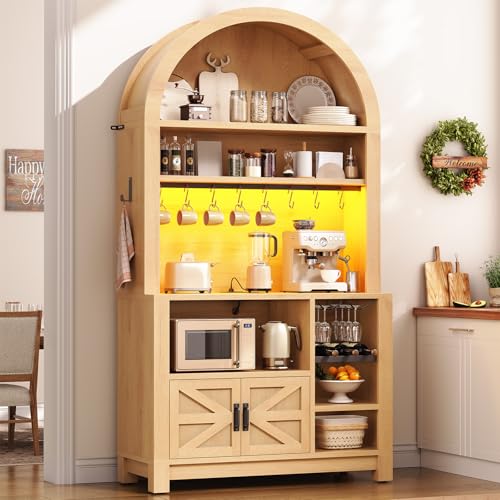73" Tall Arched Bakers Rack with Power Outlet and LED Light