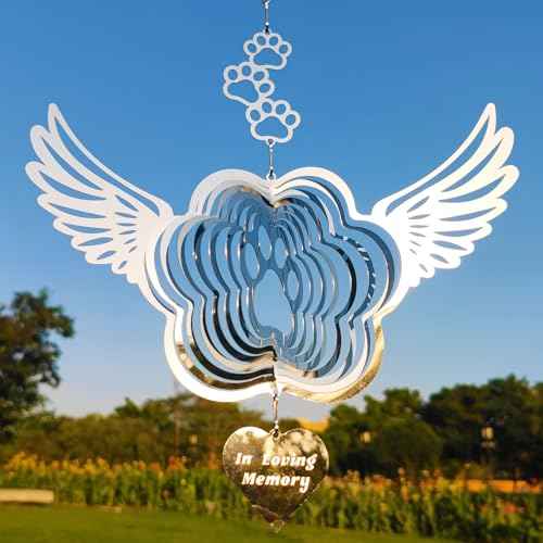 Dog Cat Memorial Gifts Stainless Steel Pet Paw Print Sympathy Wind Spinners