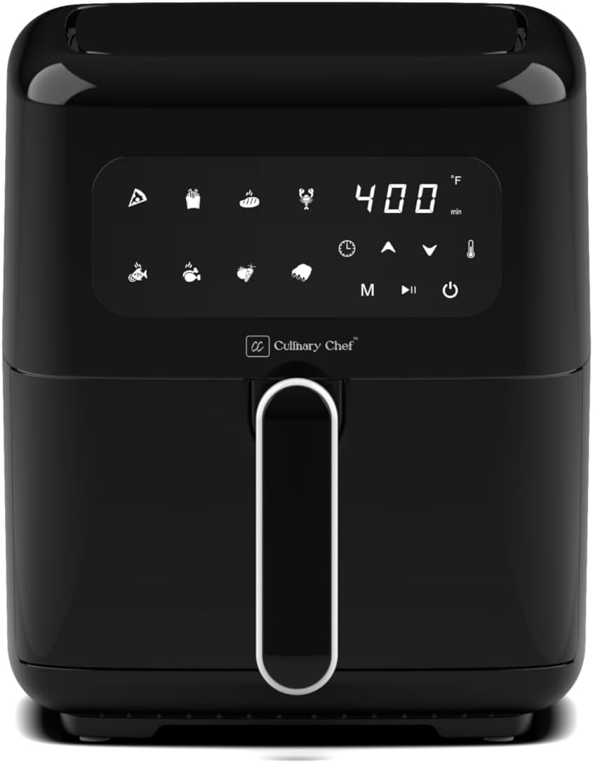 3.2-Quart Electric Air Fryer, Adjustable Temperature, Touch Panel Control, One-Touch Cook Functions, and 360° Rapid Cooking, 1200 Watt Power