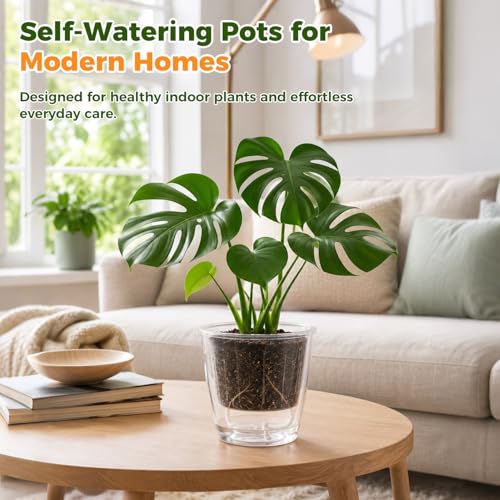 Clear Self Watering Pots for Indoor Plants (6 Count)