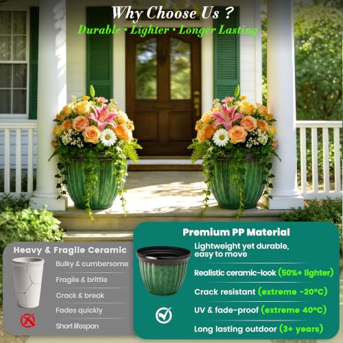 Autodaya 15" Large Planters For Outdoor Plants Set Of 2 Plastic Flower Pots (2 Count)