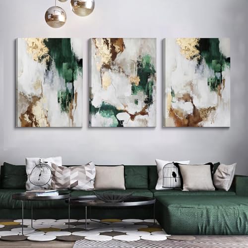 3Pcs Framed Green And Gold Canvas Wall Art (3 Count)