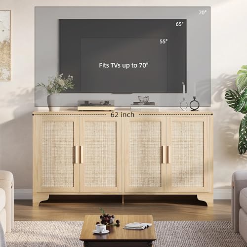 Natural Rattan Storage Cabinet with Shelves