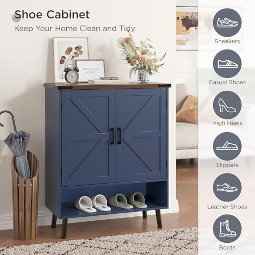 34" Tall Farmhouse Shoe Storage Cabinet with Doors