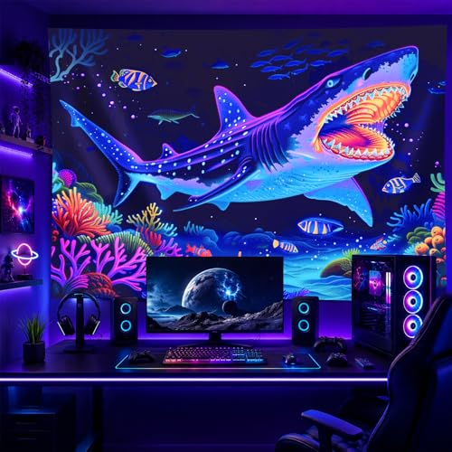 Blacklight Tapestry Shark Underwater UV Backdrop 78 x 59 Inch