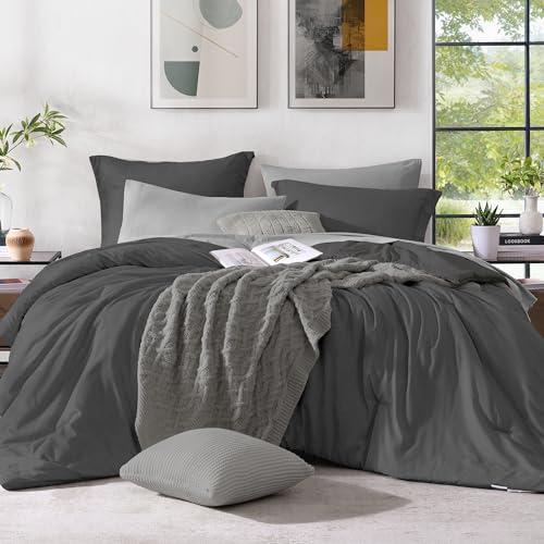 California King Comforter Set 7 Pieces Dark Grey Bed in a Bag