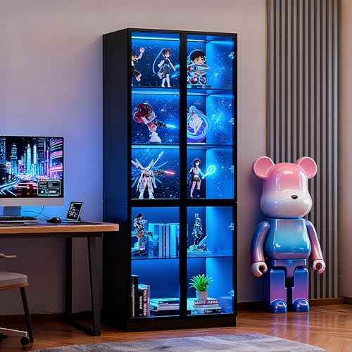 79'' Tall Glass Display Cabinet with LED Lights
