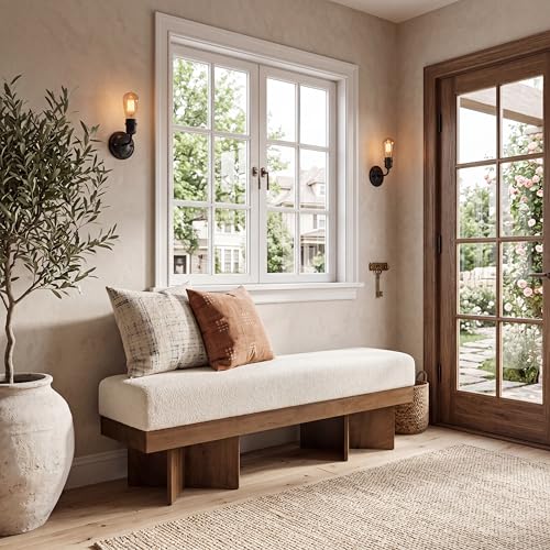 55" Entryway Bench with Faux Lamb Wool