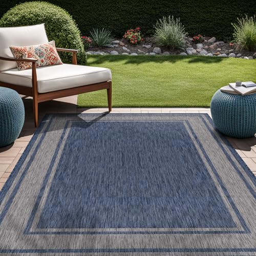 Outdoor Rug 5x7 Modern Bordered Area Rugs for Indoor and Outdoor Patio Deck Porch Garden Waterproof Weather Sun Resistant Washable Outside Carpet (35 Sq Ft)