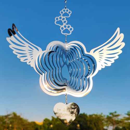 Dog Cat Memorial Gifts Stainless Steel Pet Paw Print Sympathy Wind Spinners