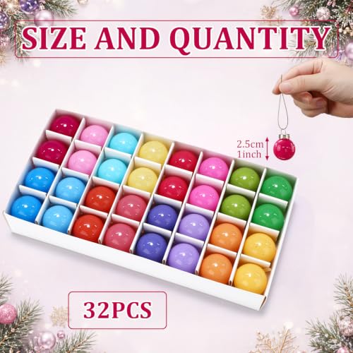 32 Pcs 1'' Mini Glass Christmas Ornament (32 Count)
