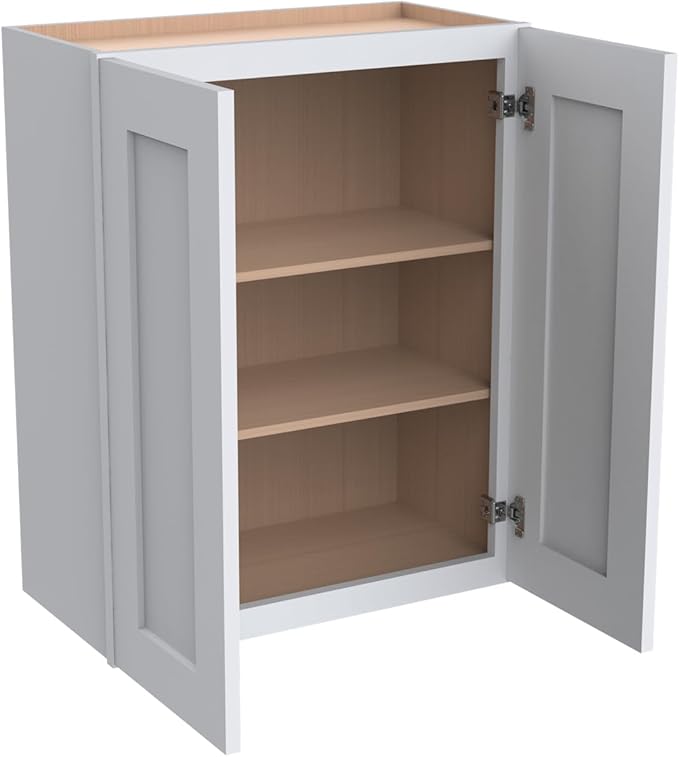 Wall-Mounted Cabinet – Solid Wood Shaker Style Medicine Cabinet with Adjustable Shelves & Soft-Close Doors for Bathroom, Kitchen, and Office Storage (White, 33" W x 12" D x 36" H)