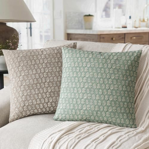 Decorative Floral Print Throw Pillow Covers 18×18 Inch (2 Count)