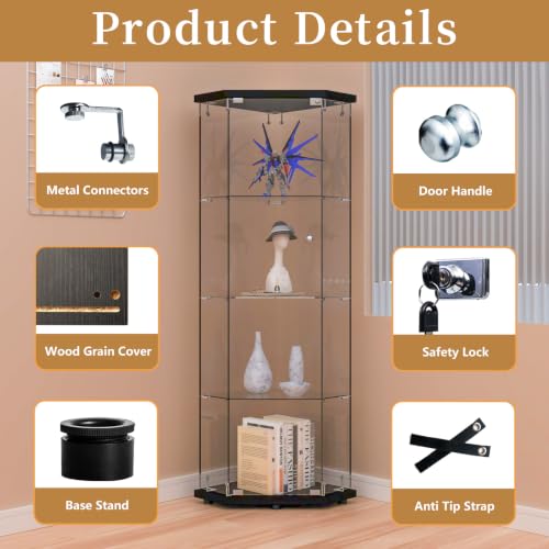 Black 5 Corner Glass Display Cabinet