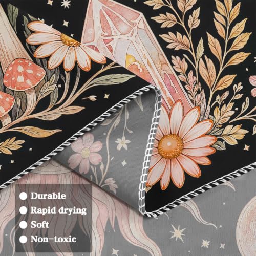 Boho Pink Sun Moon Phase Daisy Flower Mushroom Tapestry 60 x 44 Inch