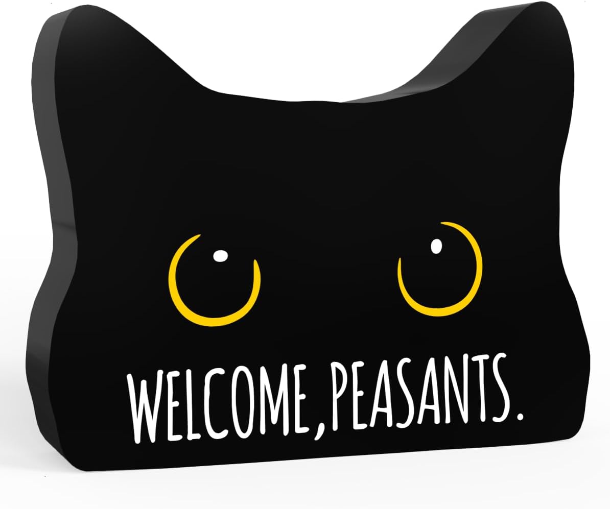 Welcome Peasants Funny Bathroom Acrylic Decor Sign Black Cat Decor Cat Decor for Home Bathroom Cat Lover Gifts For Women Men