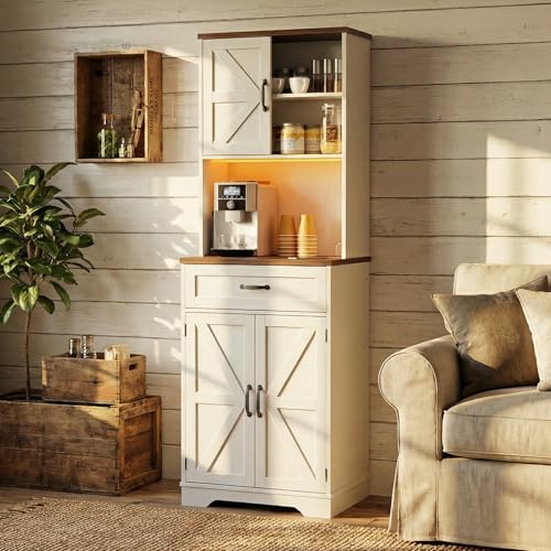 68" Farmhouse Storage Cabinet with LED Light & Charging Station