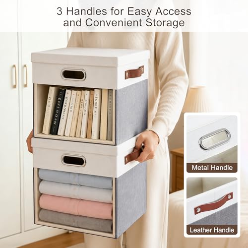 13x13 Inch Ultra Thick Fabric Storage Bins with Lids & Windows (3 Count)