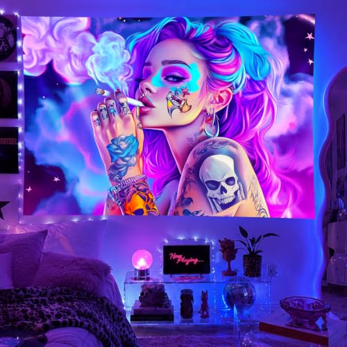 Girl Blacklight Tapestry 78x59 Inch Cool Girl Room Decor