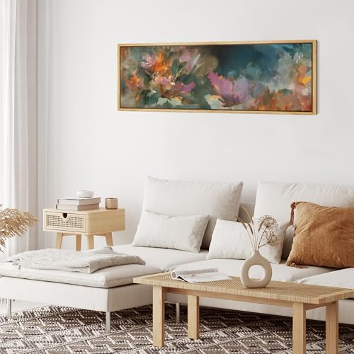 Large Framed Canvas Print Wall Art Colorful Abstract Floral Antique Retro Fine Art Illustrations Decorative Colorful for Bedroom