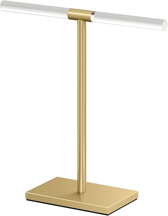 Gatco 1344B, Modern Rectangle Base Freestanding Countertop Towel Holder, Brushed Brass/Acrylic / 10.50" W x 11.13" H T-Shape Style Countertop Hand Towel Holder for Bathroom, Kitchen Towel Rack