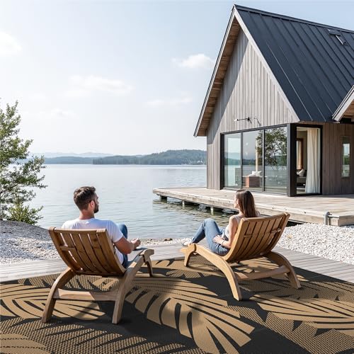 Outdoor Rug Waterproof Plastic Rugs 10'x14' for Camping Black Brown (140 Sq Ft)