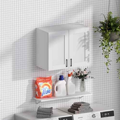 White Laundry Room Cabinets and Storage with 2 Doors and Utility Adjustable Shelf