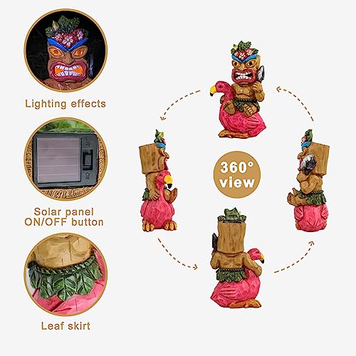 Solar Tiki Garden Statue Outdoor Decor with Flamingo Waterproof for Tiki Bar
