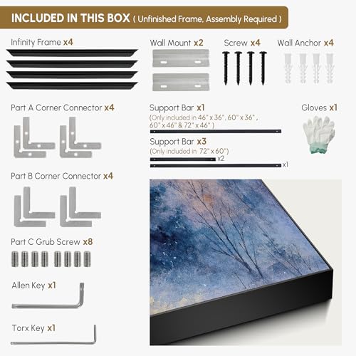 30"x60" Extra Large Framed Wall Art Winter Sunrise in Snowy Pine Forest Watercolor Style for Home Living Room Bedroom Decor