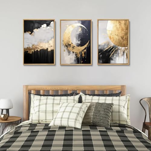 3Pcs Black and Gold Abstract Canvas Wall Art (3 Count)