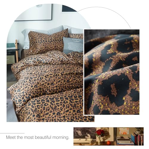 Leopard Comforter Set Queen Comforter Set 3 Pieces Leopard Print Comforter Fluffy Soft Microfiber Bedding Set for All Seasons Animal Cheetah Print Queen Size Comforter with 2 Pillowcases
