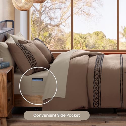 Embroidery King Size Comforter Set 7 Pieces Brown Bed in a Bag