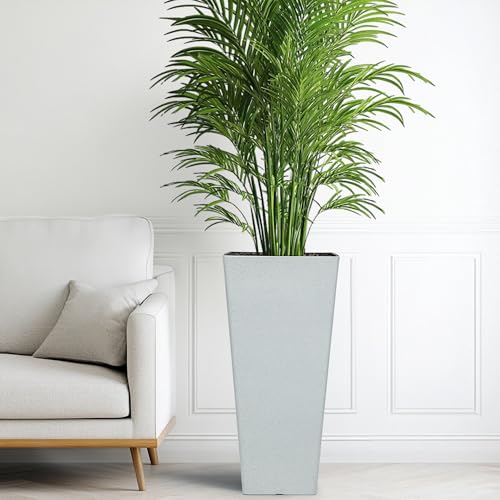 Autodaya 28" Plant Pots Tall Planters for Outdoor Plants Set of 2 with Tray (2 Count)
