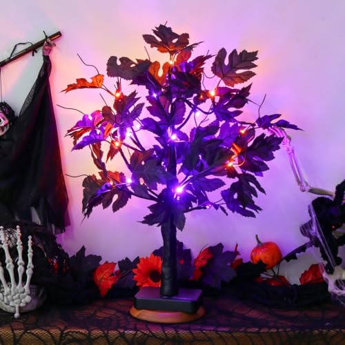 Halloween Tree Lights with Black Leaves Halloween Decorations