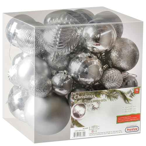 36pc Silver Christmas Ornaments Set
