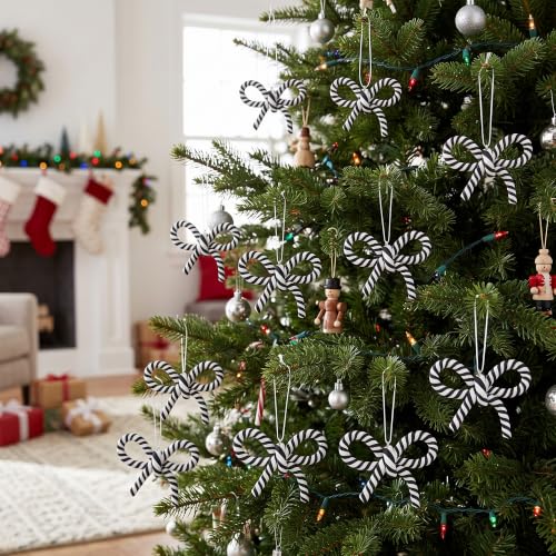 32 Pcs Black White Bow Candy Cane Hanging Ornaments Christmas Tree Decor (32 Count)