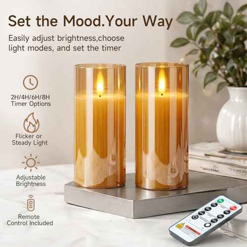 Amber Glass Flameless Candles (2 Count)
