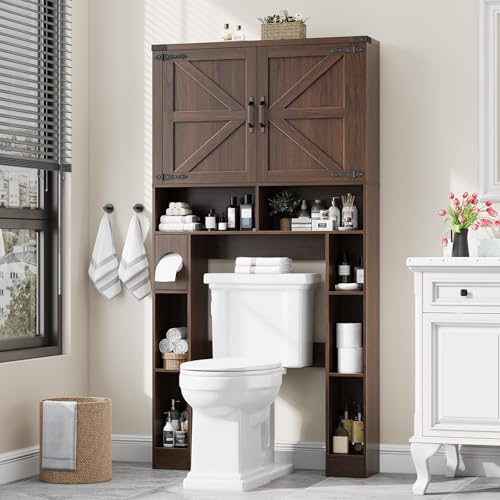 Storage Cabinet Over Toilet with 2 Barn Doors