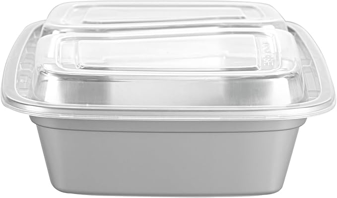 Restaurantware-Asporto 26 Ounce Compartment Take Out Boxes, 100 Microwavable Meal Prep Containers - 2 Compartments, With Clear Plastic Lids, Silver Plastic Food Containers, Do Not Contain BPA