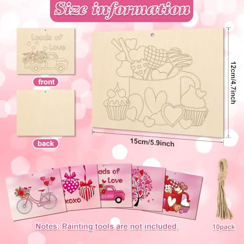 10 Pieces Large Valentine's Day Unfinished Wood Crafts to Paint for Adults