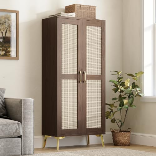 Tall Bathroom Storage Cabinet 57" Rattan Pantry Cabinet