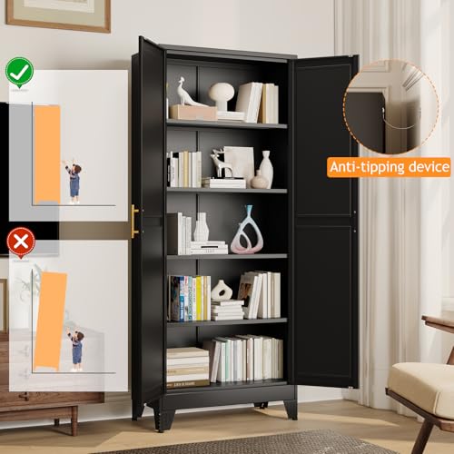 71" Tall Metal Pantry Storage Cabinet with Doors and 4 Adjustable Shelves