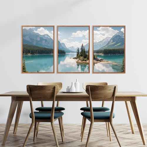 Lake Mountain Landscape Framed Canvas Wall Art