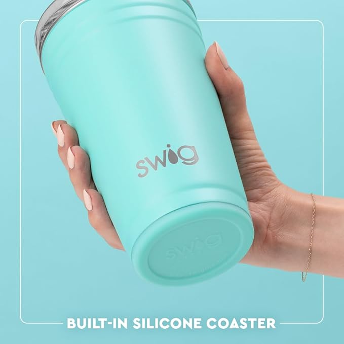 Swig Life 24oz Party Cup, Stackable Insulated Travel Coffee Tumbler with EZ Slider Lid, Cup Holder Friendly Travel, Stainless Steel 24 oz Tumbler, Reusable Mug (Lemon Meringue)
