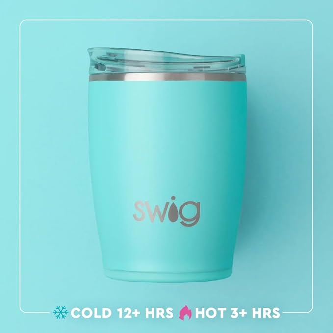 Swig Life 12oz Insulated Tumbler, Travel Coffee Tumbler with Lid, Cup Holder Friendly Travel Coffee Mug, Stainless Steel, 12 oz Reusable Insulated Coffee Mug (Saturdays in Lubbock)