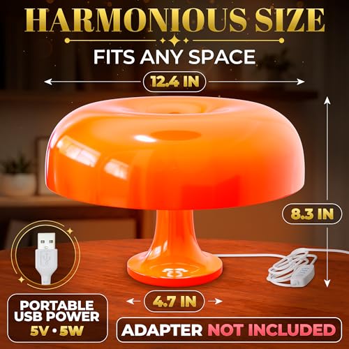 Orange Mushroom Table Lamp for Bedroom; ABS + PVC Build