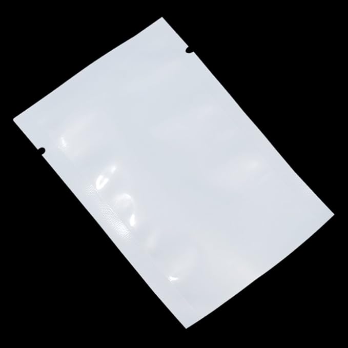 PABCK 100Pcs 4.7x7.1 inch(Usable Size 4.3x6.7 inch) White Front Clear Open Top 2.8mil Plastic Vacuum Pouch Heat Sealable Bags for Food Storage Packets Mini Sample with Tear Notches