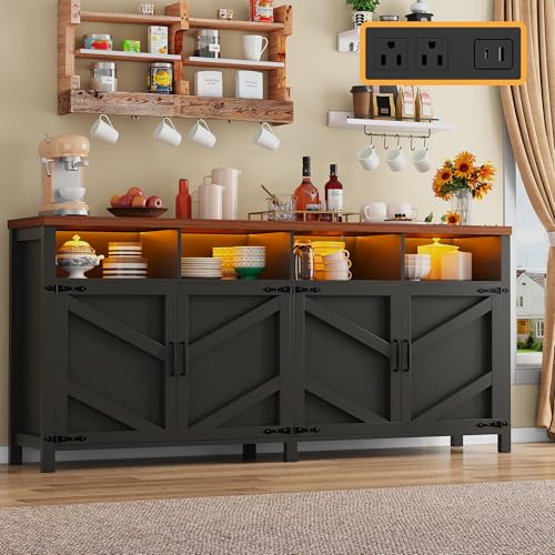 Buffet Sideboard with Storage with Power Outlets & LED Light