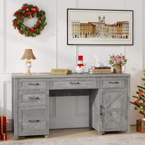 Farmhouse 61'' Executive Desk with 5 Drawers